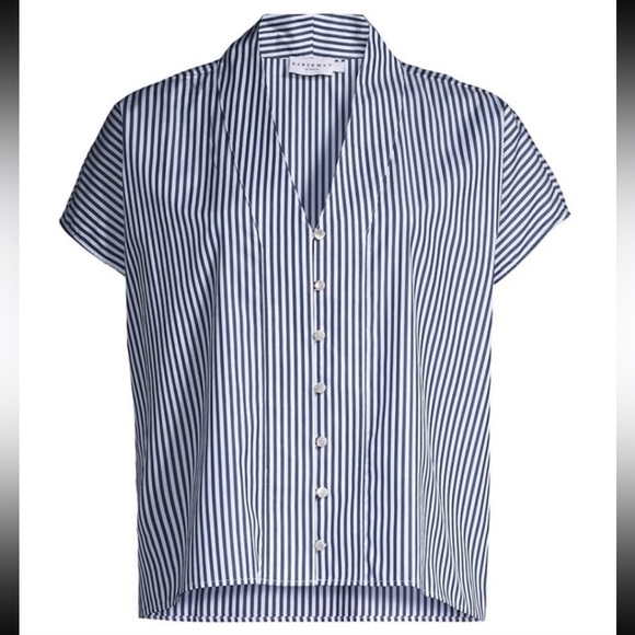 Harshman Los Angeles Blue and White Boxy Button Down Blouse - Picture 3 of 6